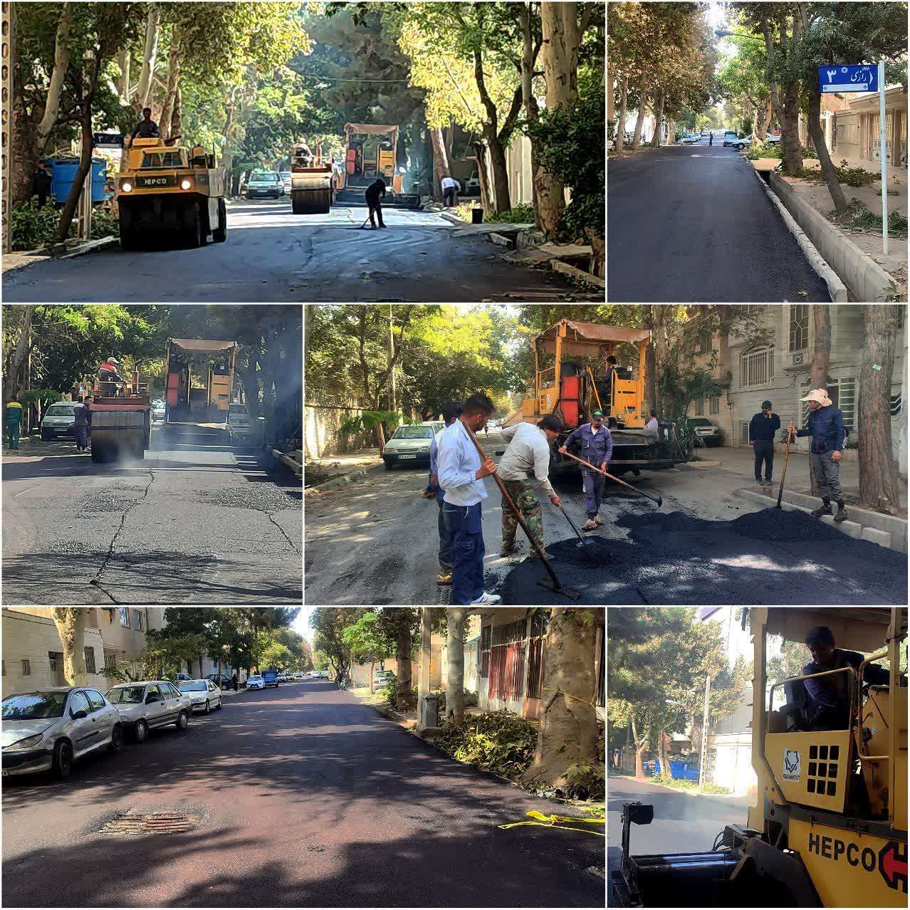 روکش آسفالت خيابان رازي پس از چند دهه در قلب نيشابور انجام شد