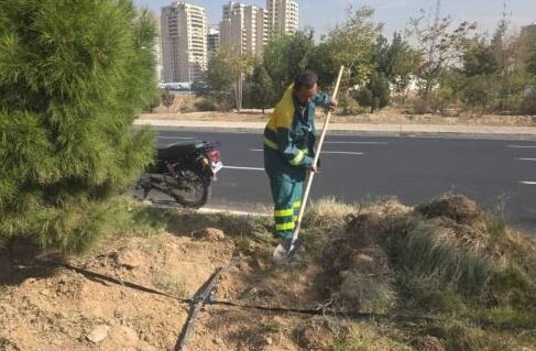 اجراي 2 کيلومتر لوله‌کشي آبياري قطره‌اي فضاي سبز بلوار آيت‌الله مجتبي تهراني
