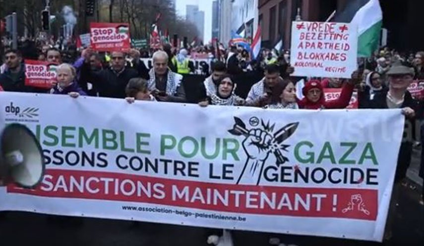 تظاهرات‌کنندگان در بروکسل خواستار محاصره نظامی رژیم صهیونیستی شدند
