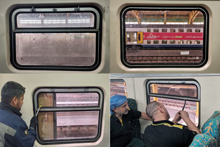 بهبود منظر داخلی قطارهای خط 5 با نوسازی شیشه‌های دوجداره